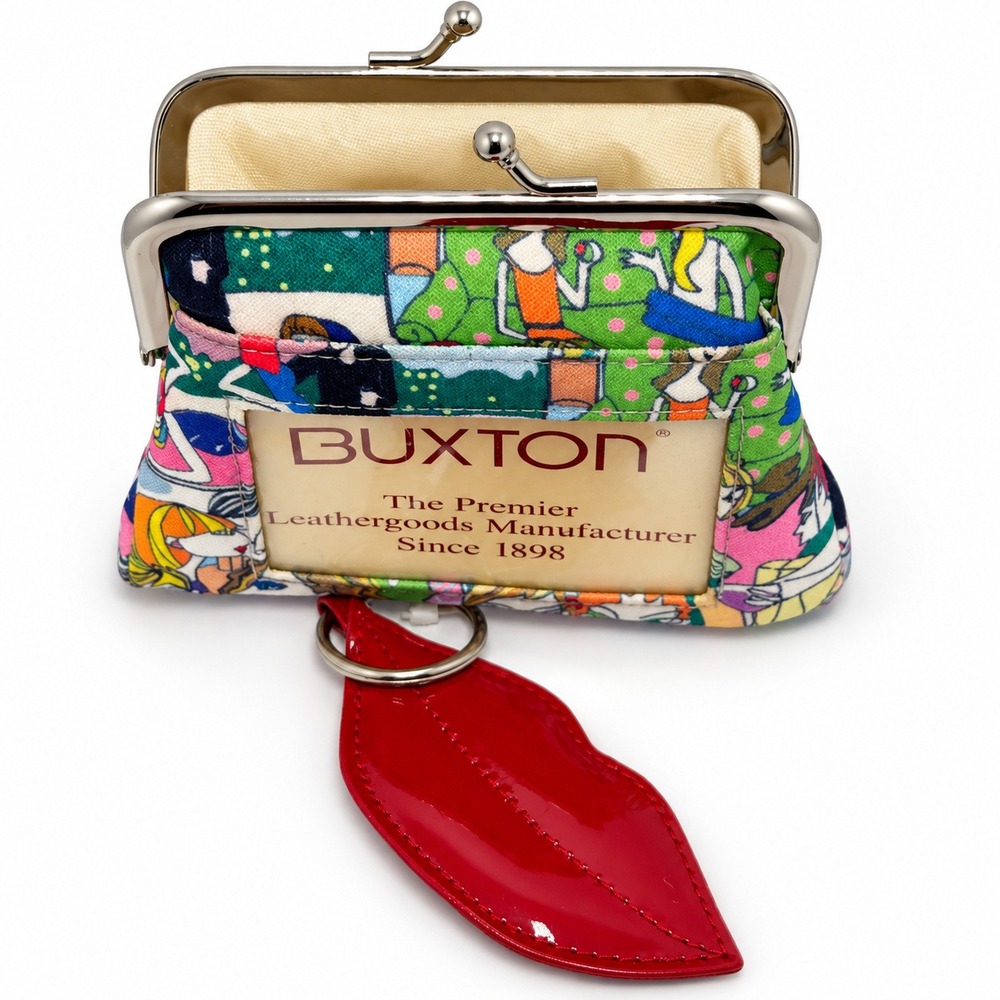 Buxton Coin Purse Wallet Women Pop Art Graphic Multicolor Kiss Lock ID Window